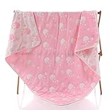 6重布盖毯 ガーゼケット ベビーケット オーガニックコットン 出産祝いに クラゲ ピンク