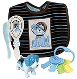 Stephan Baby Bib, Bath Squirter, Key Rattle and Brush/Comb Gift Set, Blue Dog by Stephan Baby