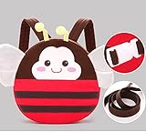 迷子 防止 ハーネス付 かわいい 羽付 リュックバッグ 丸型 リュックサック 幼児 子供用 (小型, 赤い ミツバチ)