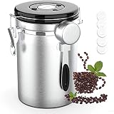 コーヒーキャニスター 1800ml コーヒー豆 保存容器 密封容器 交換用バルブ付き スプーン付き 600g 茶筒 お菓子 糖 香料 日付表示 防湿保存缶 大容量 シルバー