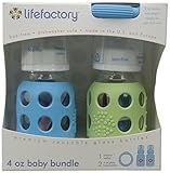 Lifefactory BPA-Free Glass Baby Bottle Gift Set with Two 4-Ounce Glass Bottles and Silicone Teether,