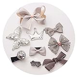 子供 ヘアピン ベビー ヘアクリップ アクセサリー 髪飾り 髪留め 10点セット リボン 花 王冠 蝶結び ドット柄 かわいい 女の子 赤ちゃん(グレー)