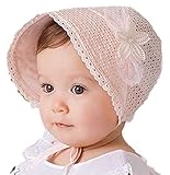 洗える かわいい ベビー 帽子 レース お花 ブローチ サイズ調整 ホワイト ピンク (ピンク)
