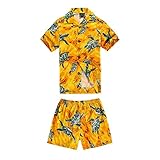 Boy Hawaiian Shirt and Shorts 2 Piece Cabana Set in Yellow with Green Sea Turtle 6 Year Old [並行輸入品]
