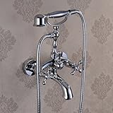 Chrome Finish Bathroom Wall Mounted Mixer Tub Filler Shower Faucet Sets Telephone Shaped Handheld Sh