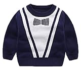 (コ-ランド) Co-land ベビー服 セーター ニット 長袖 男の子 子供トップス クルーネック 蝶ネクタイ図案 プルオーバー 紳士 冬 通園 通学 100 ネイビー