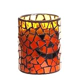 DFL 3*4 Inch pumpkin color smile face pattern Mosaic Glass Flameless Led Candle with Timer,work with