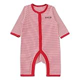 ( チャックル ) chuckle ビビッドボーダー 長袖 前開き カバーオール レッド 70cm P2922-70-21