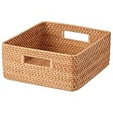 無印良品　重なるラタン角型バスケット・中　（Ｖ）約幅３５×奥行３６×高さ１６ｃｍ