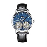 ailangダブルスケルトンTourbillon高級ファッションブランドメンズTourbillon自動機械腕時計メンズスポーツシミュレーションライト(ホワイトシェルブルー面) -289