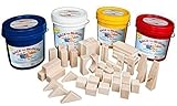 Wooden Blocks "My Little Maple" 58 Piece Maple Block Set in a Blue Bucket From Back to Blocks Natura