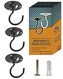 天井フック 吊り下げ-ハンギングプランター-シェード 固定金具フック ネジフック 壁ーシェード 取り付け 金具-3個入りパック(ブラック-三個)