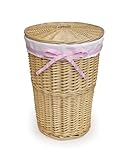 Badger Basket Round Rattan Hamper with Waffle Liner and Four Belts, Natural/White by Badger Basket