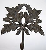 ABC製品" – Very Large – Heavy Cast Iron – 壁フック – オークリーフデザイン – Largeフックループフックat the base – (壁ハング – 素朴なダ
