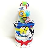 17002 おむつケーキ３段　男女共用　ミッキーマウス　タオルスタイ　Sassy（サッシー）知育玩具　オムツケーキ　ディズニーキャラクター 出産祝い