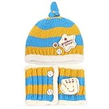 baby-mine ベビー キッズ 赤ちゃん 帽子 ニットキャップ ニット帽 マフラー セット 誕生日 お祝い 出産祝い プレゼント 秋 冬 (アクアブルー×イエロー)