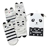 HORARA 子供 ソックス キッズ 靴下 綿100％ スニーカーソックス かわいい 動物柄 吸湿速乾 抗菌 防臭加工(パンダ柄 4足 セット、L(5～8歳))