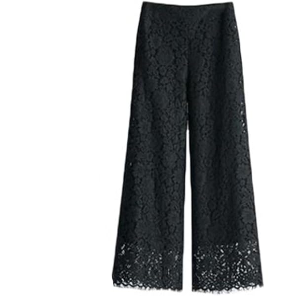 Amazon | コーディネートしやすいワイドパンツ黒 レース ワイド