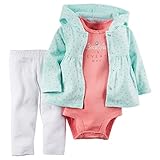 カーターズ Carter's ロンパース ボディスーツ カーディガン パンツ 豪華3点セット 女の子 3-Piece Hooded Cardigan Set 6M (61-67cm) [並行輸入品]