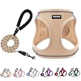 PUKAKO 犬 ハーネス 猫 リードセット 胴輪 小型犬 犬用ハーネス 猫用 服 メッシュ素材 身体に優しい 反射材付き 調節可能 お散歩 着脱簡単 引っ張り防止 人気 おしゃれ 可愛い（カーキ, S)
