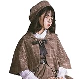 [Lomohanaga] ジャンパースカート ロリータ ジャンスカ ロリータ ゴスロリ サスペンダースカート ロリータ コスチューム 衣装 可愛い 探偵 チェック柄 フリル 仮装 パーティ 髪飾り リボン イベント ブラウス ガーリー ハロウィン ゴシック 原宿 (フリーサイズ, マント)