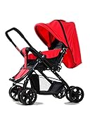 両対面　 折りたたみ　 ハイシート 　ベビーカー　4輪　通気性の良い (赤い)