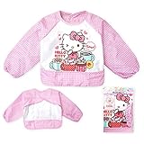 ( ピンク )ベビー お食事エプロン 長袖 女の子 Hello Kitty ハローキティ 裾ポケット付 チェック切替 女児 ベビー★