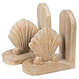 Scallop Shells Design Hand Carved Acacia Hardwood Decorative Bookends [並行輸入品]