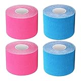 CHOIKOCO 4巻入 テーピング 50mm ネオキシテープ 50mm キネシオテープ 50mm カラー キネシオロジーテープ 伸縮 テーピングテープ キネシオ テープ スポーツ 伸縮テーピング 筋肉・関節をサポート 汗に強い レギュラー 5cm x 5m (ブルー/ピンク)