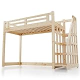 ロフトベッド 木製 天然木 階段 左右対応 宮棚 北欧パイン すのこ セミダブル ナチュラル