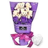 YOBANSA ソープフラワー 石鹸 花 バラ 造花 花束くま束 ベア ブーケ 可愛いぬいぐるみ (ベア6匹，花5匹) 父の日 誕生日 結婚祝い 結婚記念日のプレゼントにお勧め (シフォンバイオレット