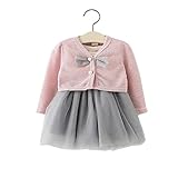 Pojour 春 0-2歳 2-7歳女の子可愛いドレス 長袖スカート 2セット 通気 綿 ピンク(80cm)