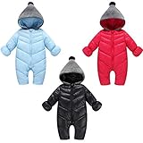 ベビーダウンジャンプスーツ カバーオール フード付き中綿 軽量 ダウン使用 かわいいバイカラー ベビー女の子 男の子 M,Black
