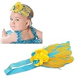 Housweetyブルーベビー　キッズ 赤ちゃん　カチューシャ　ヘアアクセサリー　ヘアバンド ヘッドバンド　フラワー 花 羽　髪飾り 子供服 出産祝い 結婚式 プレゼント ギフト 伸縮性がある 　かわ