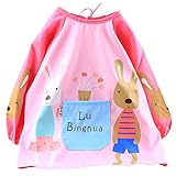 【Ani Mam Kids】子ども 用 長袖 スモック キッズ お遊び着 かわいい 割烹着 防水 保育園 幼稚園 入園準備 (M, ピンク)