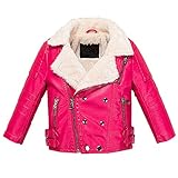 LJYH 男女兼用保暖革ージャケット真冬防寒PUコート　キッズ裏起毛皮アウター　ローズレッド　90cm