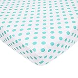 TL Care 100% Cotton Percale Fitted Crib Sheet, White with Aqua Dot by TL Care