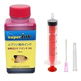 superInk 100ml マゼンタ プレミアム（染料抗UV） 詰め替え 互換 インク エプソン用（全機種対応） + 手袋1組 + 10ml注入器 + 針 + キャップ