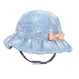 LeafIn ベビー 帽子 子供用 キッズハット 花柄 リボン付き 紫外線対策 UVcut帽子 綿クロッシェ サファリハット チューリップハット (46cm, ネービー)
