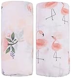 Bamboo Muslin Swaddle Blankets - 2 Pack Floral & Flamingo Print Baby Swaddle Wrap for girl shower gi