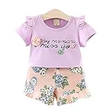 WIN　夏ベイビー服 女の子Ｔシャツ 　 キッズ用かわいい花　パンツ2点セット 子供ギフト 綿 通気　春夏　誕生日　結婚式 入学式　子供の日　遊園地に 　 (80cm, パープル)
