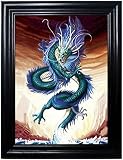 ASIAN DRAGONS FRAMED Wall Art-Lenticular Technology Causes The Artwork To Flip-MULTIPLE PICTURES IN 