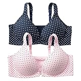 (ニッセン) nissen 綿混 ノンワイヤー フロントホック モールド ハーフトップ ２枚組 ドット（ピンク＋ネイビー） M