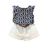 leewa 3pcsベビー女の子キッズ夏Tシャツトップス+ショートパンツ+ベルト カラー: ブルー