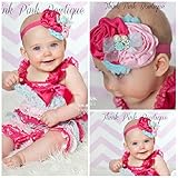 ロンパース＆ヴィンテージヘッドドレス☆ピンク、ブルー＆ホットピンク　newborn-4T(50-110)【２点セット】