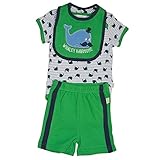 Duck Duck Gooseベビー男の子グリーンWhale Print Onesieよだれかけ3 pcショーツセット0 – 9 M カラー: グリーン