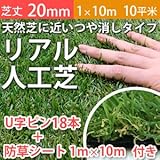 Liebe【リーベ】人工芝 芝丈20mm 1m×10m 10平米 + U字ピン18本 + 防草シート 『パークシア・エコノミー ハイグレード』