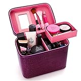 FYX 化粧品収納　収納ケース　コスメBOX メイク用品収納 小物入れ 大容量　鏡付き　取っ手付　携帯に便利 (パープルⅡ)