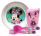 Zak 。Designs Girl 's Mealtime Set Includesボウル、タンブラーカップ、フォークとスプーンfeaturing Disney 's MinnieマウスBPAフリー、