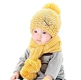 【Yusongirl】子供 用 ニット帽子 うさぎちゃん風 ニット帽 ベビー キッズ 赤ちゃん かわいい ＆色ランダム防寒グローブ あたたかい手袋セットとして (クラウン柄イエロー)